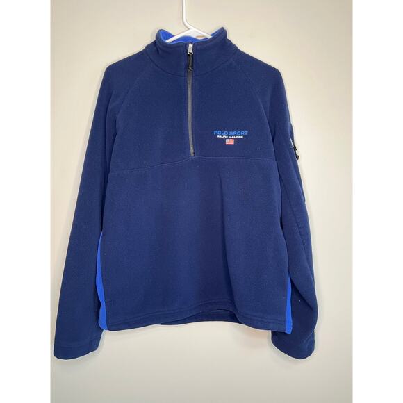 1990s Ralph Lauren Sport Fleece Patriotic Flag Logo Crest Pullover Sweater M - Picture 1 of 10